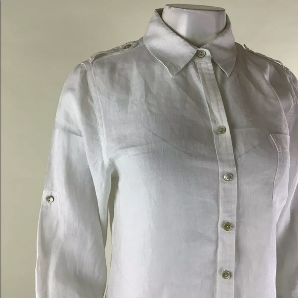 Soft Surroundings Sz S Luxurious Linen Button Top White 100% Linen Blouse - Picture 3 of 6
